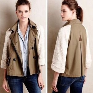 Anthropologie Hei Hei Olive Green Cream Sequin Jacket Small